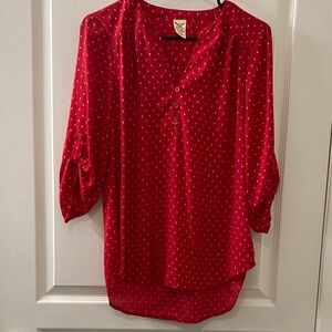 Faded Glory Red Women's Blouse with White Dots